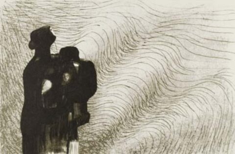 Mother and Child with Wave Background III