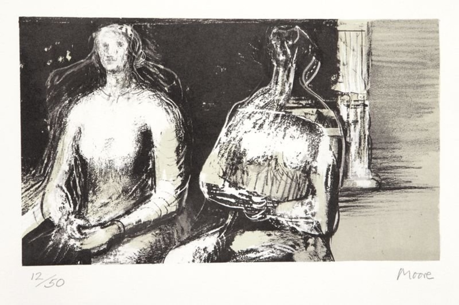 Two Seated Figures Against a Pillar