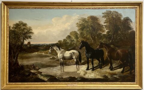 A River Landscape with Horses