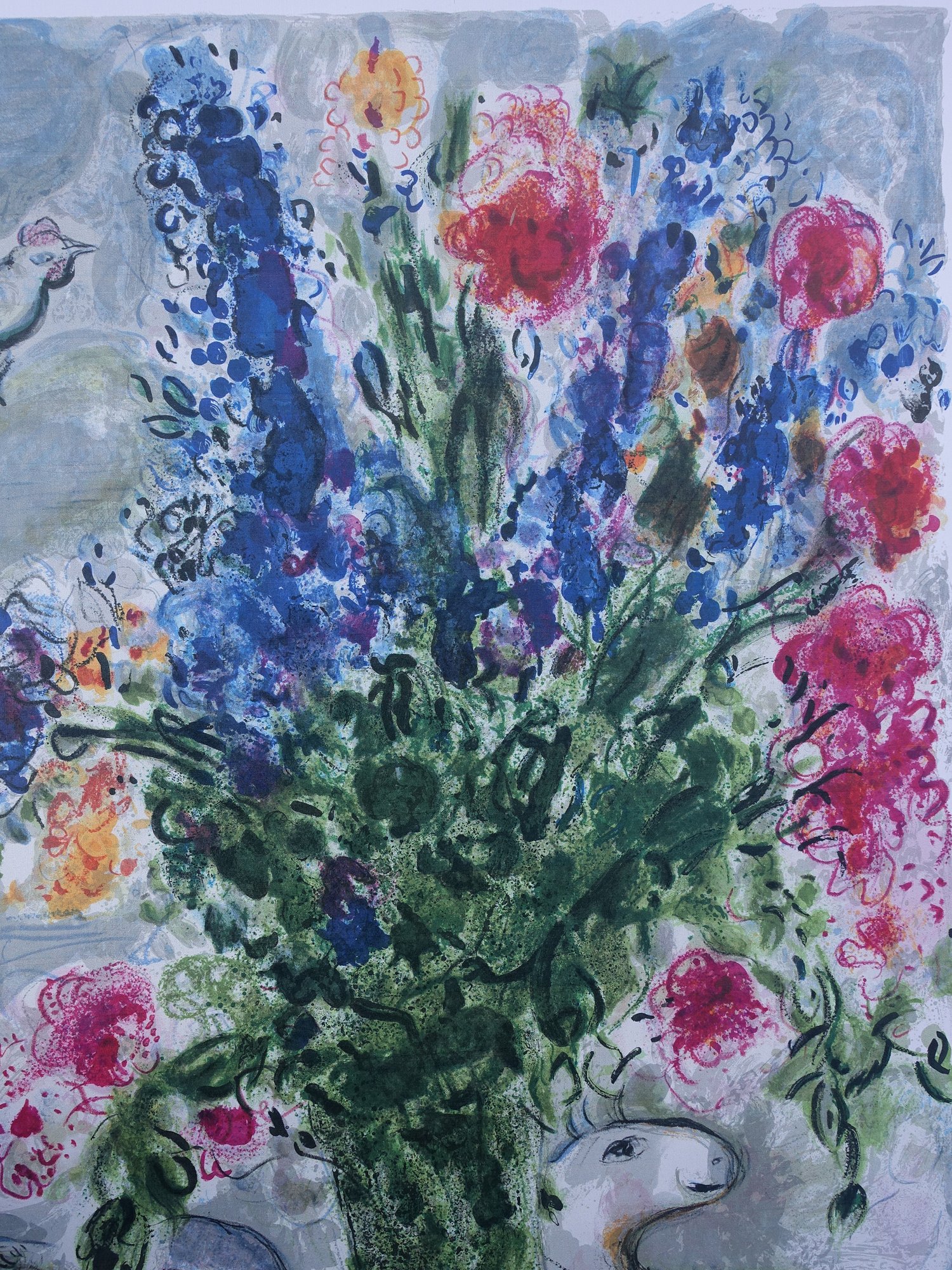 Lovers with a bouquet and the rooster,
